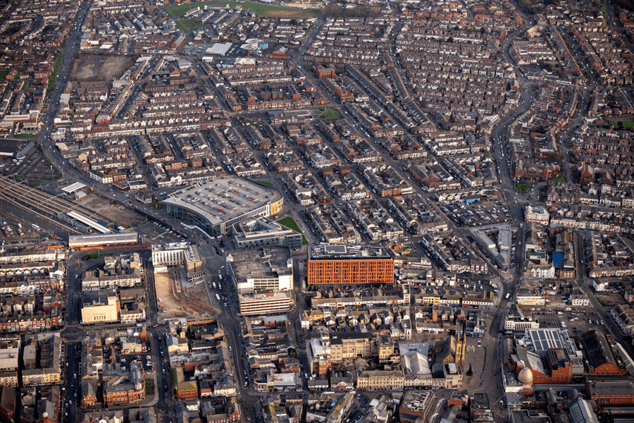 An areal view of Blackpool town